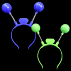 Ball Headband with Flashing LED: Novelty blue and green colors, spring antennas.