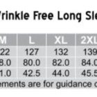 Size chart for BS03L Mens Wrinkle Free Long Sleeve Chambray Shirts. Sizes S to 7XL with chest, body length, and collar measurements in centimeters. Easy fit. Measurements are for guidance only.