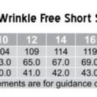 Size chart for ladies wrinkle-free short sleeve chambray shirts, model BS05. Sizes 8-24 listed with measurements for chest, body length, and collar. Chest: 99-139 cm, body length: 61-75 cm, collar: 41-47 cm, labeled as easy fit. Guidance only.
