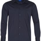 A black long-sleeve button-up shirt with a pointed collar and a chest pocket. The shirt is neatly pressed and displayed against a plain white background.
