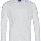 A long-sleeved white dress shirt with a button-down front and a classic pointed collar. The shirt features a front pocket on the left side.
