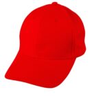 A bright red baseball cap with a curved brim and six panels. The cap is plain with no visible logos or designs. The image is in a studio setting with a white background.