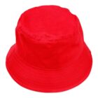 A bright red bucket hat with a soft, unstructured brim and a simple design, displayed against a white background.