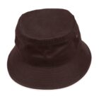 A black canvas bucket hat with a wide, downward-sloping brim and metal eyelets on the side. The hat is plain with a simple, classic design, suitable for casual wear.