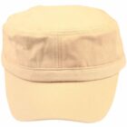 A beige, flat-topped cadet or military-style cap with a short brim. The cotton material and stitching are visible, giving it a casual appearance. The cap is displayed against a plain white background.
