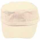 A plain beige military-style cap shown from the front, with visible stitched detailing on the brim and band.