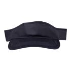 A black visor cap displayed against a plain white background. The visor has a curved brim and an adjustable strap, with stitching details visible on the front and brim.