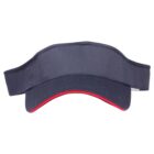 A dark blue visor cap with a red trim on the brim, displayed against a plain white background.
