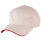Beige baseball cap with a red accent on the edge of the brim, shown on a white background.