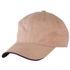 Tan baseball cap with a curved brim, shown from a front-side angle.