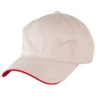 Beige baseball cap with a red edge on the brim, shown on a white background.