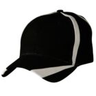 Black baseball cap with a white accent stripe running across the top and along the sides. The curved brim also has a white edge. The cap is set against a white background.