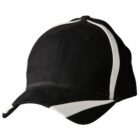 Black baseball cap with white accents on the front panels and brim edge. The cap features a standard curved visor and six-panel design with stitching visible.