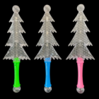 Three Christmas Tree LED wands with plastic translucent tops and green, blue, pink handles.