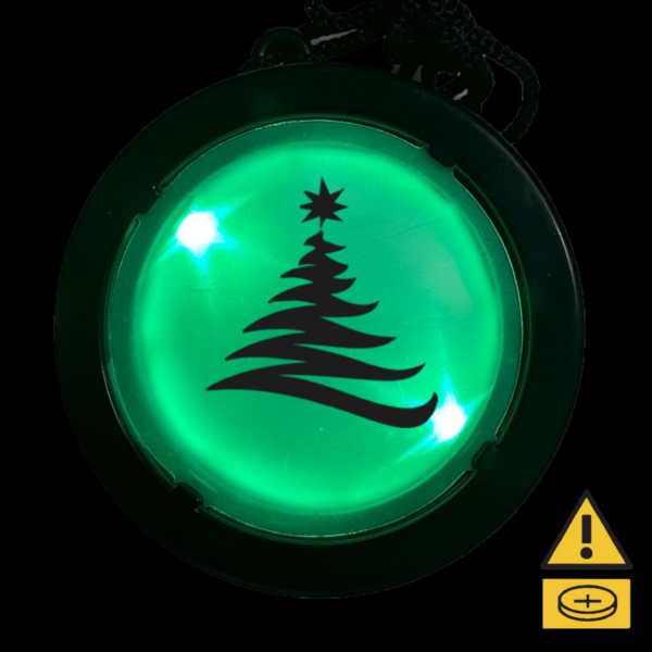 Green Christmas Tree Necklace with silhouette & warning symbol.