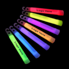 Customisable 4 Inch Glow Sticks with lanyard, labeled Logo Here, in a row on black.