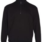 Black quarter-zip pullover sweater with a high collar, long sleeves, and ribbed cuffs. The sweater is plain with no visible patterns or designs.