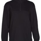 Black long-sleeve, half-zip sweater with a high collar. It has a simple, plain design without any visible patterns or logos.