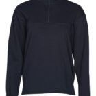 A plain black quarter-zip pullover with a high collar and long sleeves. The garment has a minimalist design, and the zipper is partially open at the top of the collar.
