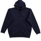 A plain black zip-up hoodie with a drawstring hood and long sleeves, displayed on a white background. The hoodie features two front pockets.