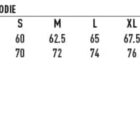 A size chart for a mens fleece full-zip hoodie, showing sizes XS to 5XL. Includes measurements for half chest and body length, and features a wind & cold proof icon.