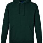 A plain dark green hoodie with a front pocket and drawstrings. The hoodie has long sleeves and is displayed against a plain white background.