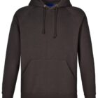 Dark grey hoodie with a front pocket and drawstrings. The garment has a comfortable fit with a simple, minimalist design.