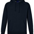 Black hoodie with a front pocket and drawstring hood. Suitable for casual wear.