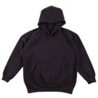 Black hoodie with a front pocket and drawstring hood, displayed on a white background. The hoodie has long sleeves and a relaxed fit, suitable for casual wear.