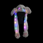Plush bunny hat with LED lights and heart-detailed paws.