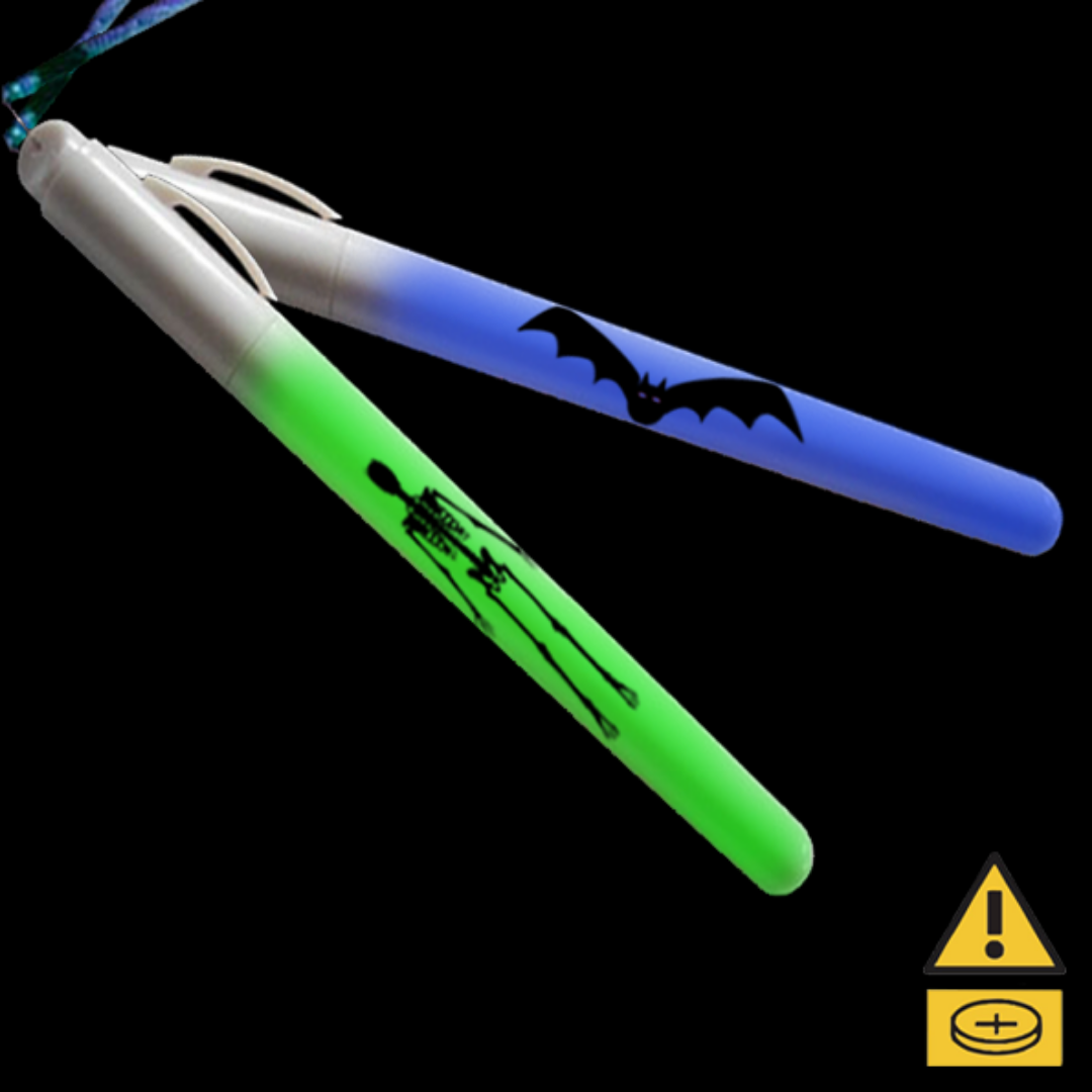Blue bat and green skeleton glow sticks, Concert Wand w/Clip - Halloween Edition.
