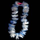 Flashing Flower Leis: Blue & white petals on black, pink connector accents.