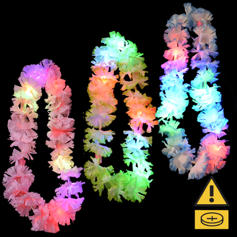 Flashing Flower Leis featuring a brightness warning symbol.