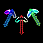 Flashing Pixel LED Axe: three axes in blue, red, and green on a black background.