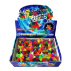Display: Box of colorful, star-shaped Flashing Rainbow Bounce Balls.