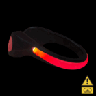 Sneaker clip with flashing red LED armband and caution symbol glows in the dark.