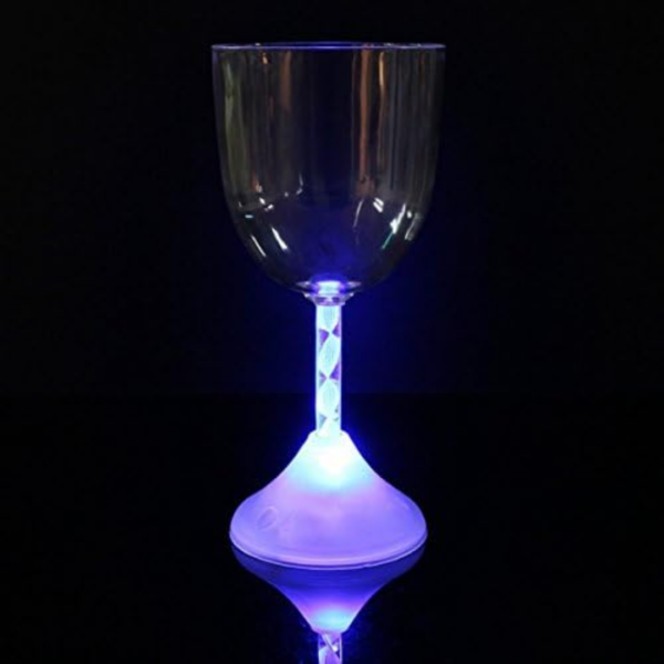 Glowing blue base Flashing Wine Glass on a black background.