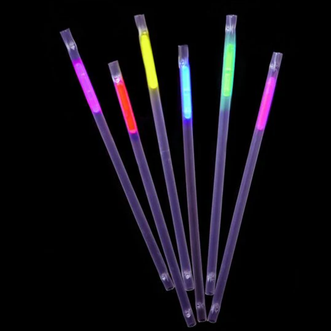 Glow Straws x 6 illuminate the black background in vibrant colors.