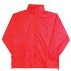Bright red windbreaker jacket with a high collar and front zipper. The material appears lightweight and slightly crinkled. The jacket has long sleeves and no visible branding or logos.