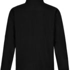 The image shows the back view of a black jacket with long sleeves and a high collar. The jacket appears to be made of a smooth fabric, with subtle seams visible along the shoulders and arms.