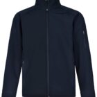 A navy blue zip-up jacket with a high collar, long sleeves, and zipper pockets on the sides and left sleeve. The jacket has a plain design, suitable for casual or outdoor wear.