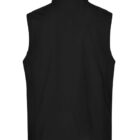 Back view of a sleeveless black vest with a high collar, designed for a snug fit. The plain fabric has a smooth texture, and the vest has a slightly tapered cut.