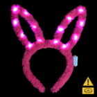 Light Up Fluffy Bunny Headband featuring glowing LED ears on a black backdrop.