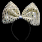A large Light Up Sequin Headband with silver sequins on a black band.