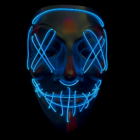 Light up Glow Stitches Mask with glowing blue Xs and stitched smile lines.
