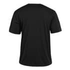 Back view of a plain black short-sleeve t-shirt on a white background. The shirt is simple with no visible logos or designs.