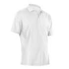 A plain white polo shirt with short sleeves and a collar. The shirt has three buttons at the neckline and is displayed against a white background.