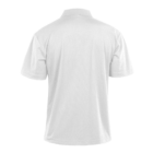 A plain white short-sleeve polo shirt photographed from the back, featuring a classic collar and a straight hem. The fabric appears smooth and is evenly lit against a plain white background.