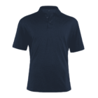 A plain navy blue polo shirt with short sleeves and a collar, displayed on a white background.