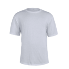 A plain white short-sleeve t-shirt on a white background. The shirt has a round neckline and no visible logos or designs.